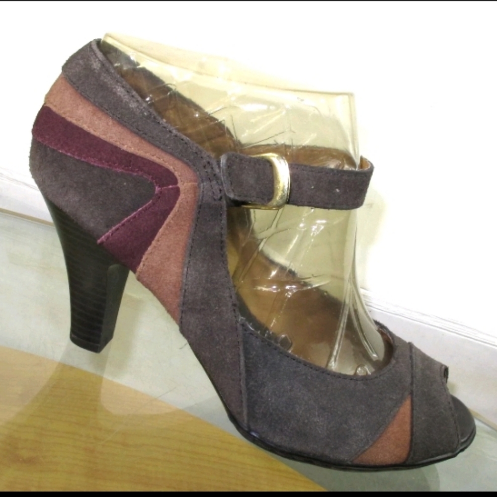 Croft & Barrow Vintage Peep Toe Pumps, Brown Patch Leather Size 8.5